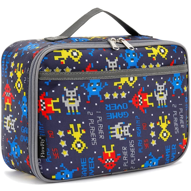 FlowFly Kids Lunch box Insulated Soft Bag Mini Cooler Back to School Thermal Meal Tote Kit for Girls, Boys, Robot - Image 1
